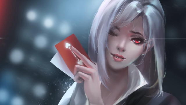White hair woman red book free wallpaper for desktop - medium preview image