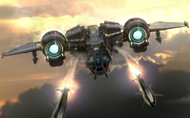 Futuristic fighter jet green lights free wallpaper for desktop - medium preview image