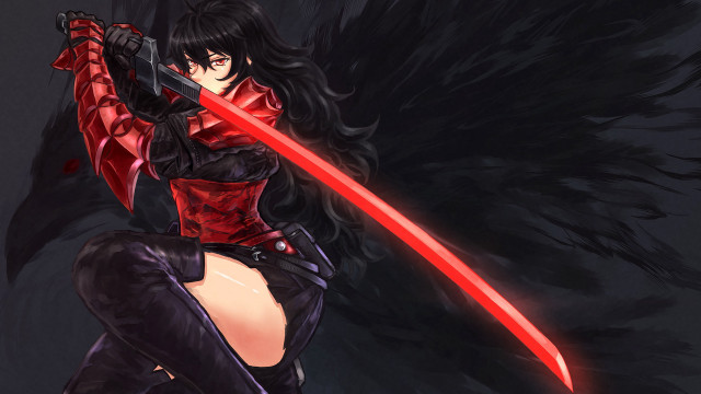 Woman wings sword glowing demon free wallpaper for desktop - medium preview image