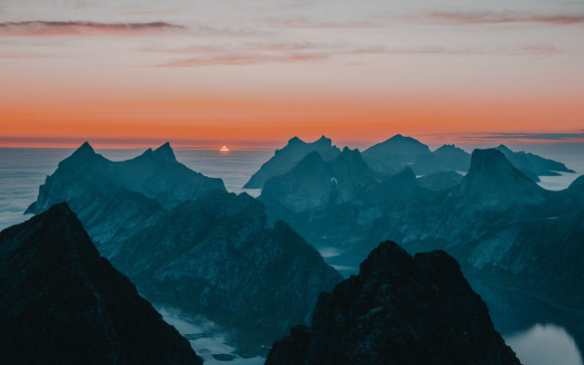 Sunset mountain range lake distant free wallpaper for desktop - medium preview image