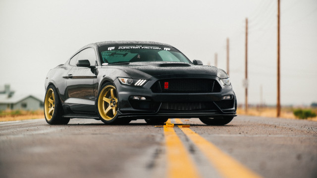 Black mustang yellow rims road free wallpaper for desktop - medium preview image