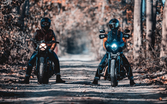 Motorcycles woods dirt road panfuture free wallpaper for desktop - medium preview image
