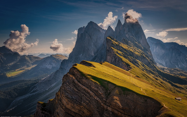 Mountain range grassy field clouds free wallpaper for desktop - medium preview image