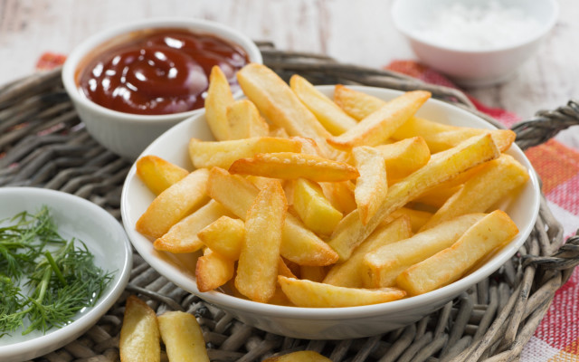French fries basket ketchup sauce free wallpaper for desktop - medium preview image
