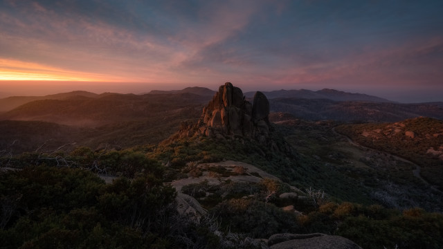 Mountain sunset clouds rocks lake free wallpaper for desktop - medium preview image