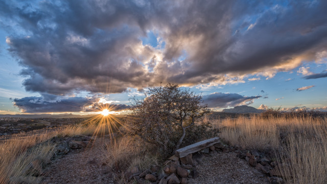Bench dirt field cloudy sky free wallpaper for desktop - medium preview image