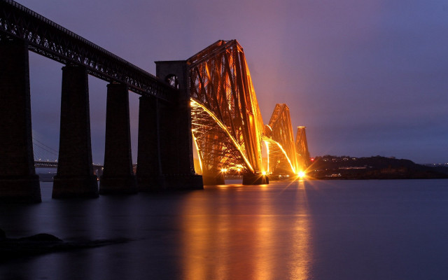 Bridge lights night water background free wallpaper for desktop - medium preview image