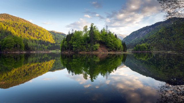 Lake mountains trees reflection clouds #2 free wallpaper for desktop - medium preview image