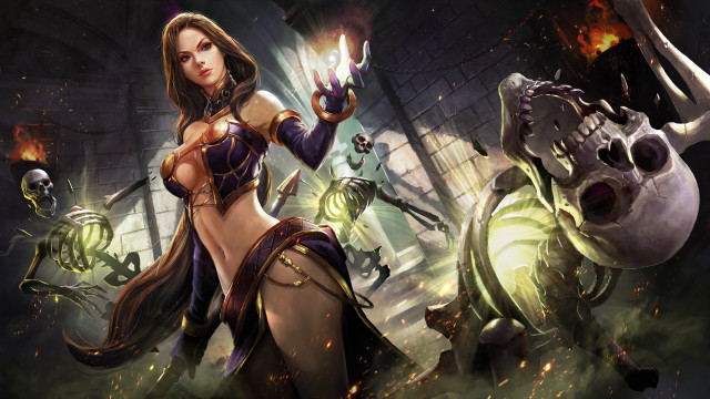 Woman bikini sword skull demon free wallpaper for desktop - medium preview image