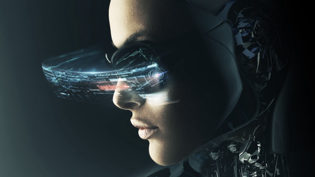 Woman futuristic glasses helmet glowing free wallpaper for desktop - medium preview image
