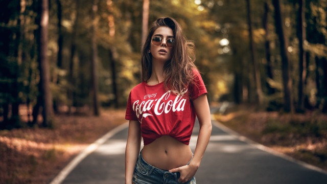 Woman coca cola shirt woods free wallpaper for desktop - medium preview image