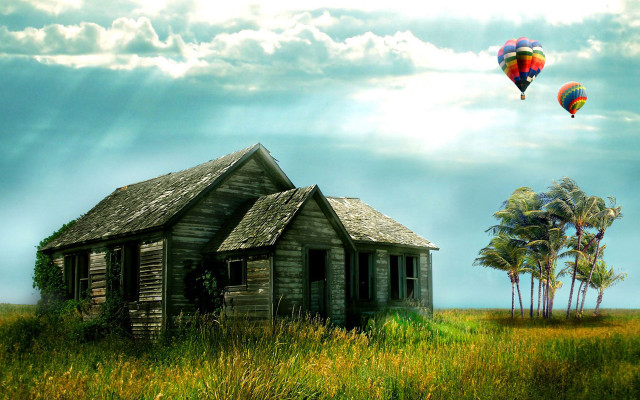 House field hot air balloon #2 free wallpaper for desktop - medium preview image