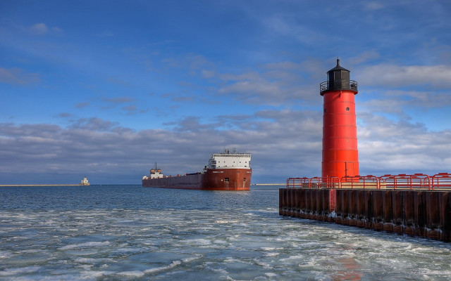 Large boat lighthouse ship sky free wallpaper for desktop - medium preview image