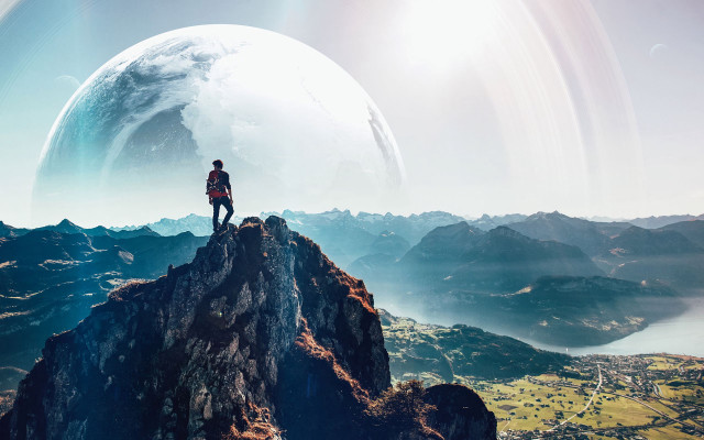 Mountain sky planets night matte free wallpaper for desktop - medium preview image