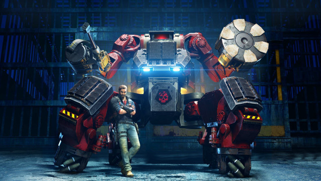 Man robot warehouse gun mecha free wallpaper for desktop - medium preview image