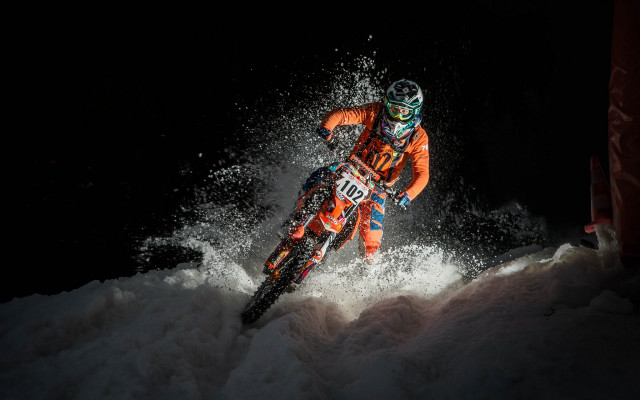 Dirtbike snow night astronaut aurora free wallpaper for desktop - medium preview image