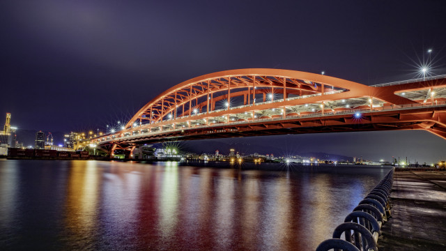 Christo bridge city lights night free wallpaper for desktop - medium preview image
