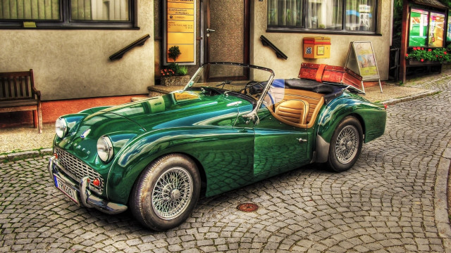 Green sports car tokyo cobblestone free wallpaper for desktop - medium preview image