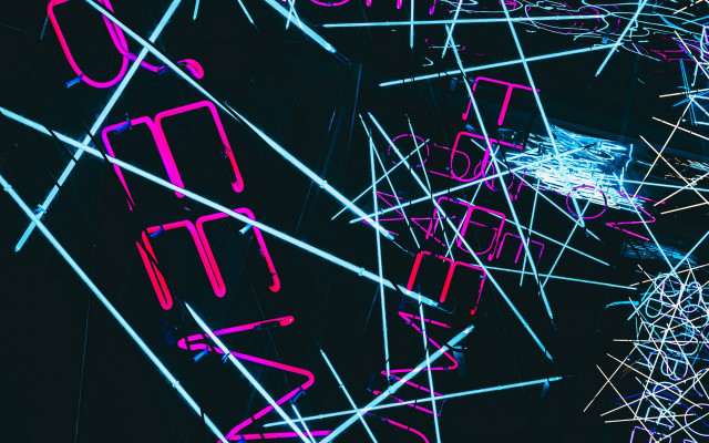Neon sign clock holography cyberpunk free wallpaper for desktop - medium preview image