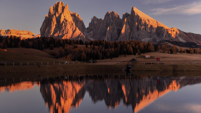 Mountain lake fence house cinematic free wallpaper for desktop - medium preview image