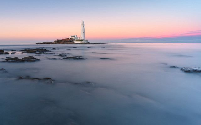 Lighthouse rocky shore sunset clouds #13 free wallpaper for desktop - medium preview image