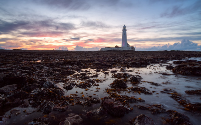 Lighthouse rocky shore sunset clouds #17 free wallpaper for desktop - medium preview image