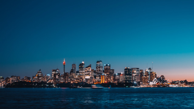 City skyline night water boat #9 free wallpaper for desktop - medium preview image