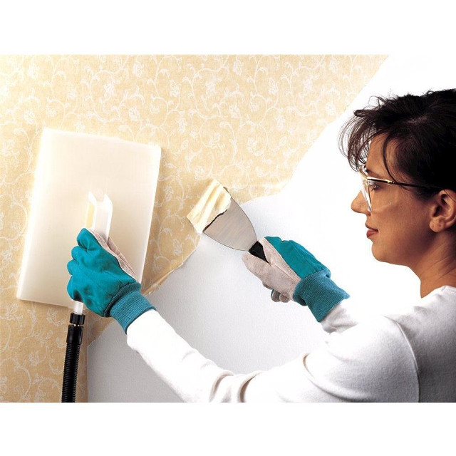 Woman blue gloves painting wall free wallpaper for tablet - medium preview image