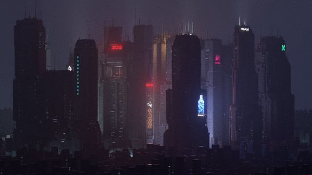 Cyberpunk cityscape night neon starry free wallpaper for desktop - medium preview image
