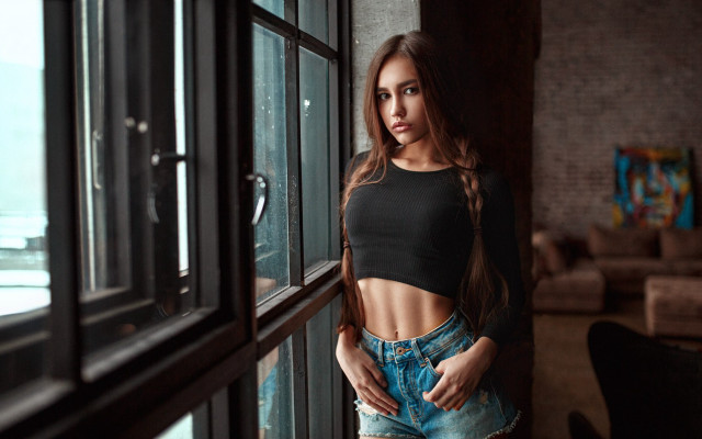 Woman window serious arabesque polaroid free wallpaper for desktop - medium preview image