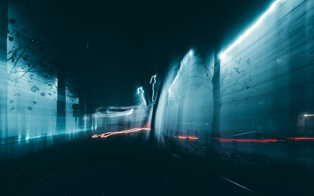 Train night lights blurry art free wallpaper for desktop - medium preview image