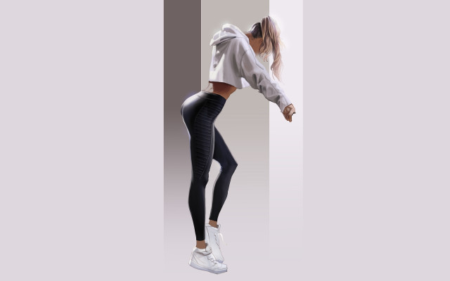 Woman striped wall outstretched digital free wallpaper for desktop - medium preview image