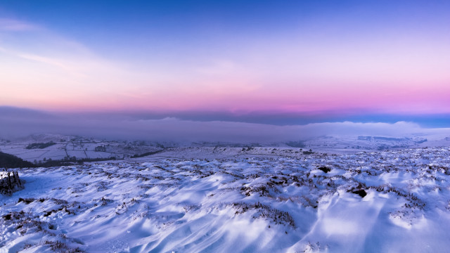 Snowy landscape pink sky mountains free wallpaper for desktop - medium preview image
