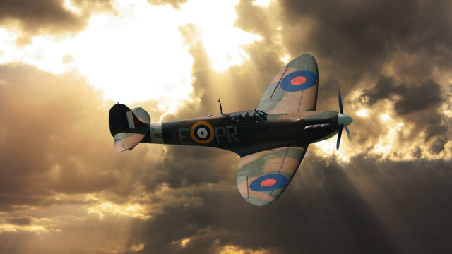 Airplane clouds sunset sunbeams dieselpunk free wallpaper for desktop - medium preview image