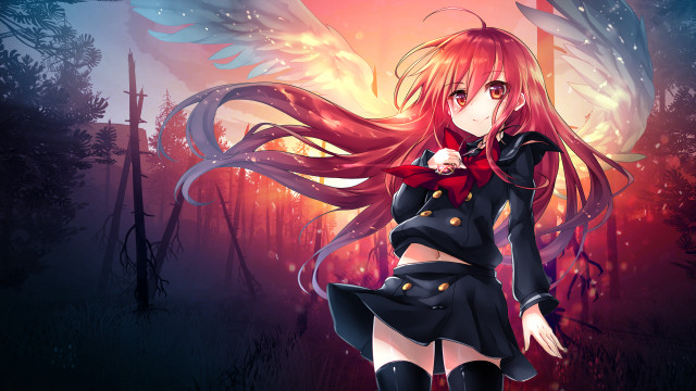 Girl red bow wings forest free wallpaper for desktop - medium preview image