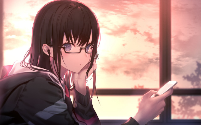 Girl glasses cellphone hudson urban free wallpaper for desktop - medium preview image