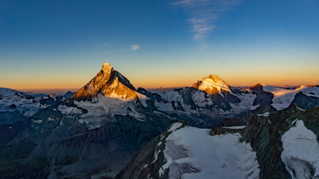 Snowy mountains dawn beach clouds free wallpaper for desktop - medium preview image