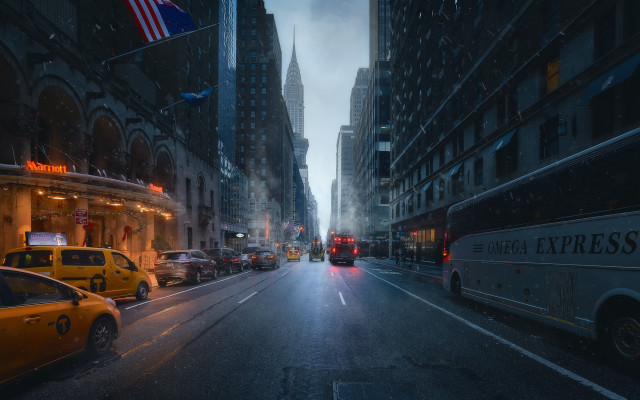 City street night rain neon #2 free wallpaper for desktop - medium preview image