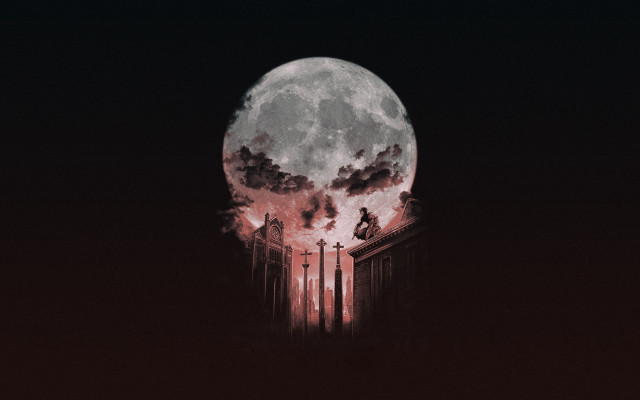 Full moon building pillars people free wallpaper for desktop - medium preview image