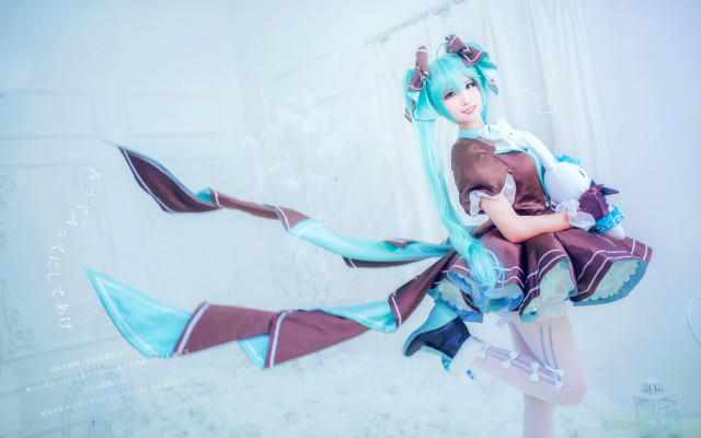 Blue hair cosplay hologram artist free wallpaper for desktop - medium preview image