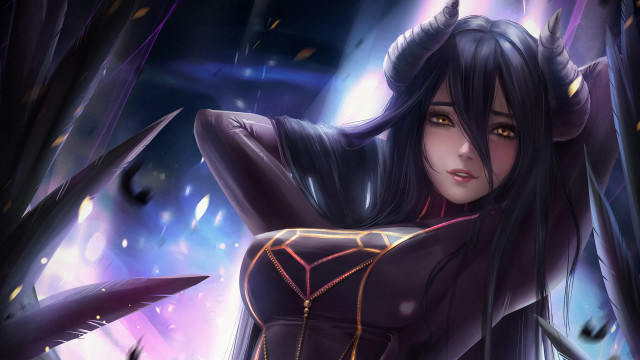 Demon girl black horns purple free wallpaper for desktop - medium preview image