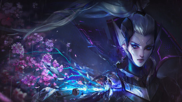 Woman sword cyberpunk flower armor free wallpaper for desktop - medium preview image