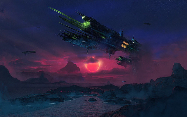 Sci fi flying mountain night #2 free wallpaper for desktop - medium preview image