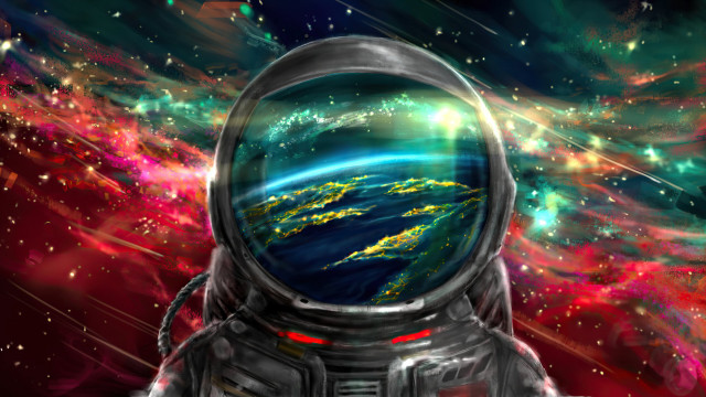 Spaceman colorful explosion stars aurora free wallpaper for desktop - medium preview image