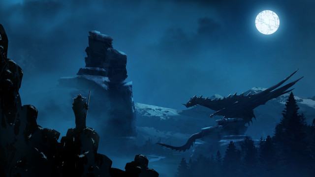 Dragon moonlight mountains forest castle free wallpaper for desktop - medium preview image