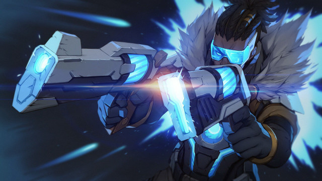 Overwatch cyberpunk glowing weapon fur free wallpaper for desktop - medium preview image