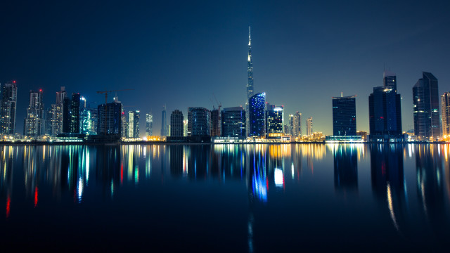 City skyline night water reflection #4 free wallpaper for desktop - medium preview image