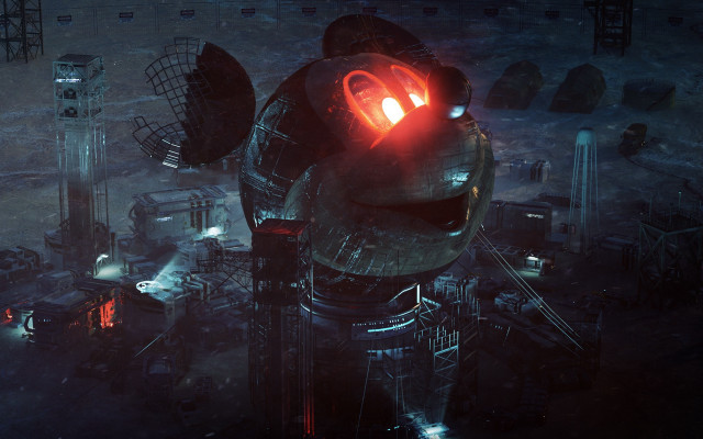 Futuristic building red light metal free wallpaper for desktop - medium preview image