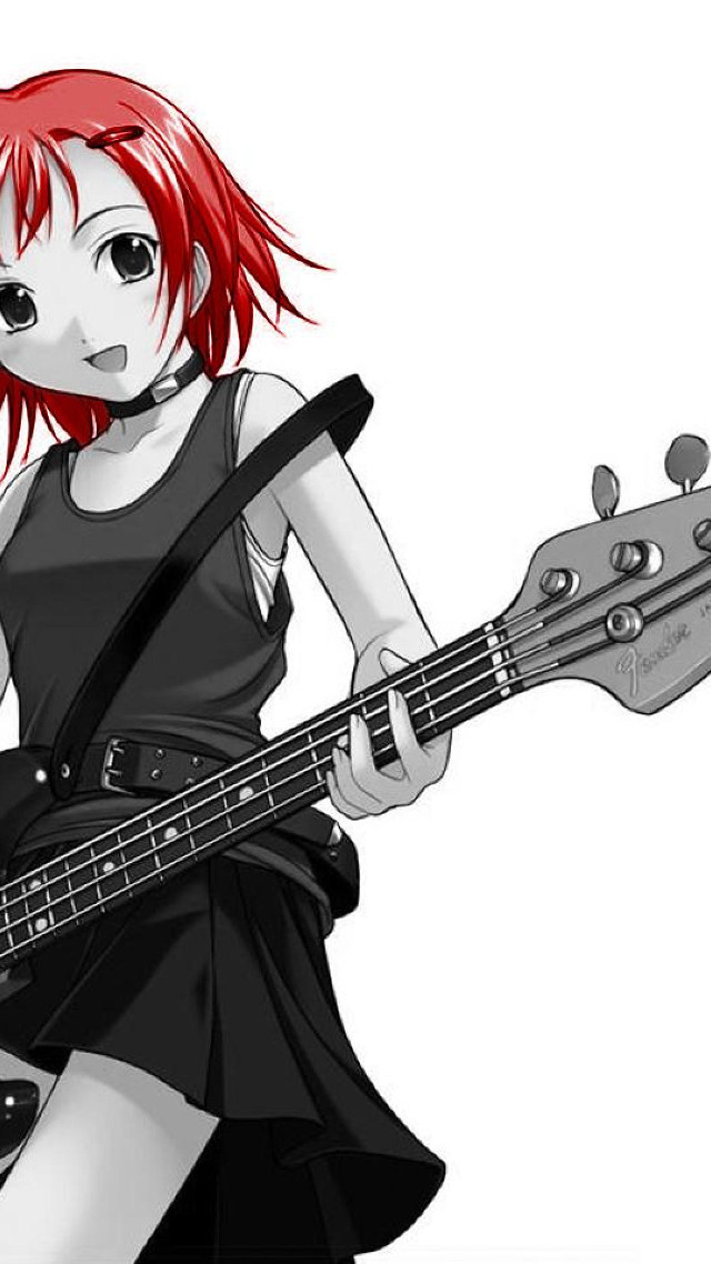 Girl red hair bass guitar free wallpaper for mobile - medium preview image
