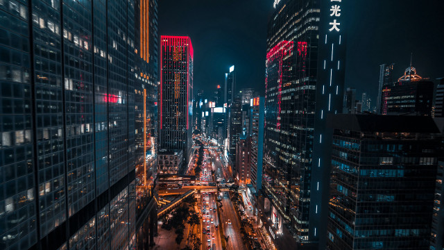 Cyberpunk city night traffic lights free wallpaper for desktop - medium preview image